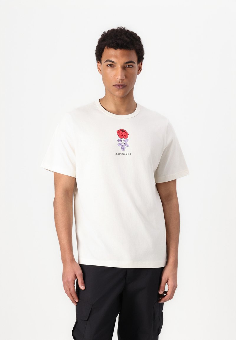 Marimekko - VIHNE VIHKIRUUSU PLACEMENT UNISEX - Print T-shirt - off white/red/lilac, Enlarge