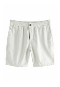 Light gray men's shorts with elastic waistband, button closure, and side pockets.