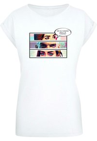 White T-shirt featuring a graphic of three eyes in panels. Includes dialogue bubble with text, "ARE YOU THINKING WHAT I’M THINKING?"