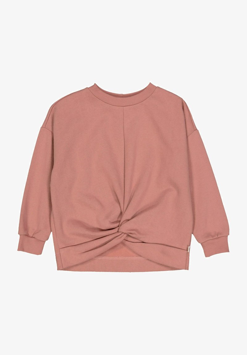 Felpa rosa a maniche lunghe realizzata in tessuto misto cotone. Presenta un dettaglio torcigliato all'orlo e polsini e scollatura a costine.