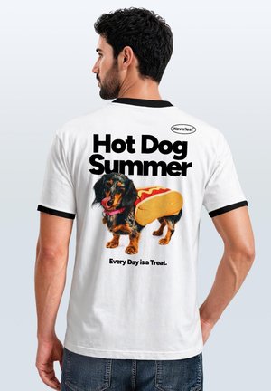 Neverless, HERREN T-SHIRT RETRO KONTRASTBUND - DESIGN HOT DOG SUMMER - - Print T-shirt - slim-fit weiß-schwarz