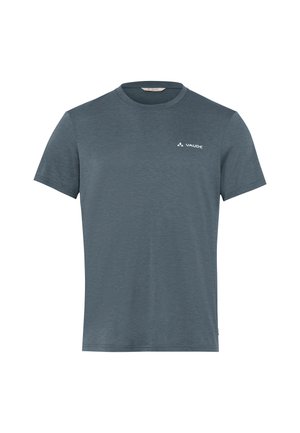 Herren T-Shirt in marineblau mit kurzen Ärmeln, bestehend aus weichem Material. Mit Rundhalsausschnitt und kleinem weißen Logo auf der linken Brust.