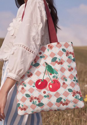 Love & Roses, PRINTED CANVAS TOTE BAG . - Shopping Bag - red cherry