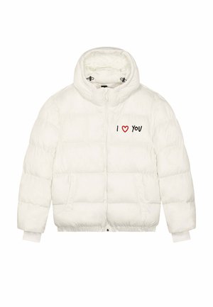 I LOVE YOU EMBROIDERY UNISEX PUFFER - Winterjas - off-white