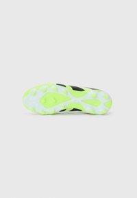Football cleat outsole in black with neon green accents. Features a textured surface and multiple studded grips for traction.