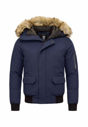 Local Fanatic, KORTE WINTERJAS - FAUX BONTKRAAG - GFXNW - GROEN - PI-7005 & 8821-FAUX - Winterjas - blauw
