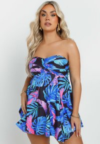 Yours Clothing TROPICAL LEAF PRINT TANKINI - Top de bikini - blue