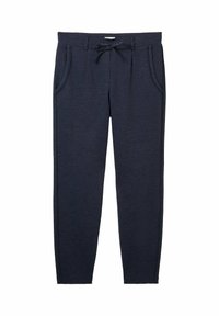 Pantalons de survêtement bleu marine en tissu texturé, dotés d'une taille élastique avec cordon de serrage, de poches latérales et de jambes ajustées.