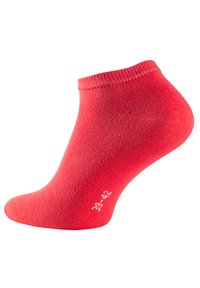 Calzino rosso alla caviglia realizzato in tessuto morbido e elastico. Presenta una fascia a coste e una punta arrotondata. Taglia indicata in bianco sul lato.