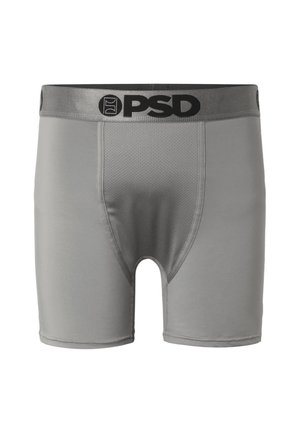 Boxers gris pour hommes avec un logo PSD noir sur la ceinture et un panneau avant texturé pour la respirabilité.