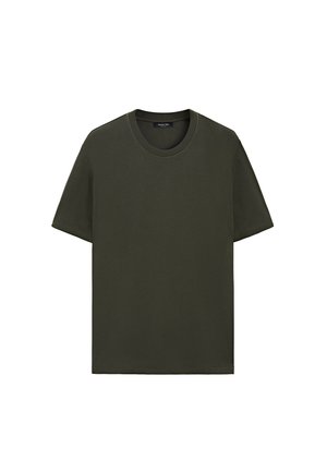 Massimo Dutti, CONTRAST NECK SHORT SLEEVE T-SHIRT - T-shirts basic - khaki