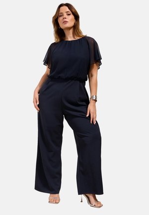 Friends Like These, PLUS SIZE FIT - CHIFFON FLUTTER SLEEVE SCUBA JUMPSUIT . - Overal - navy