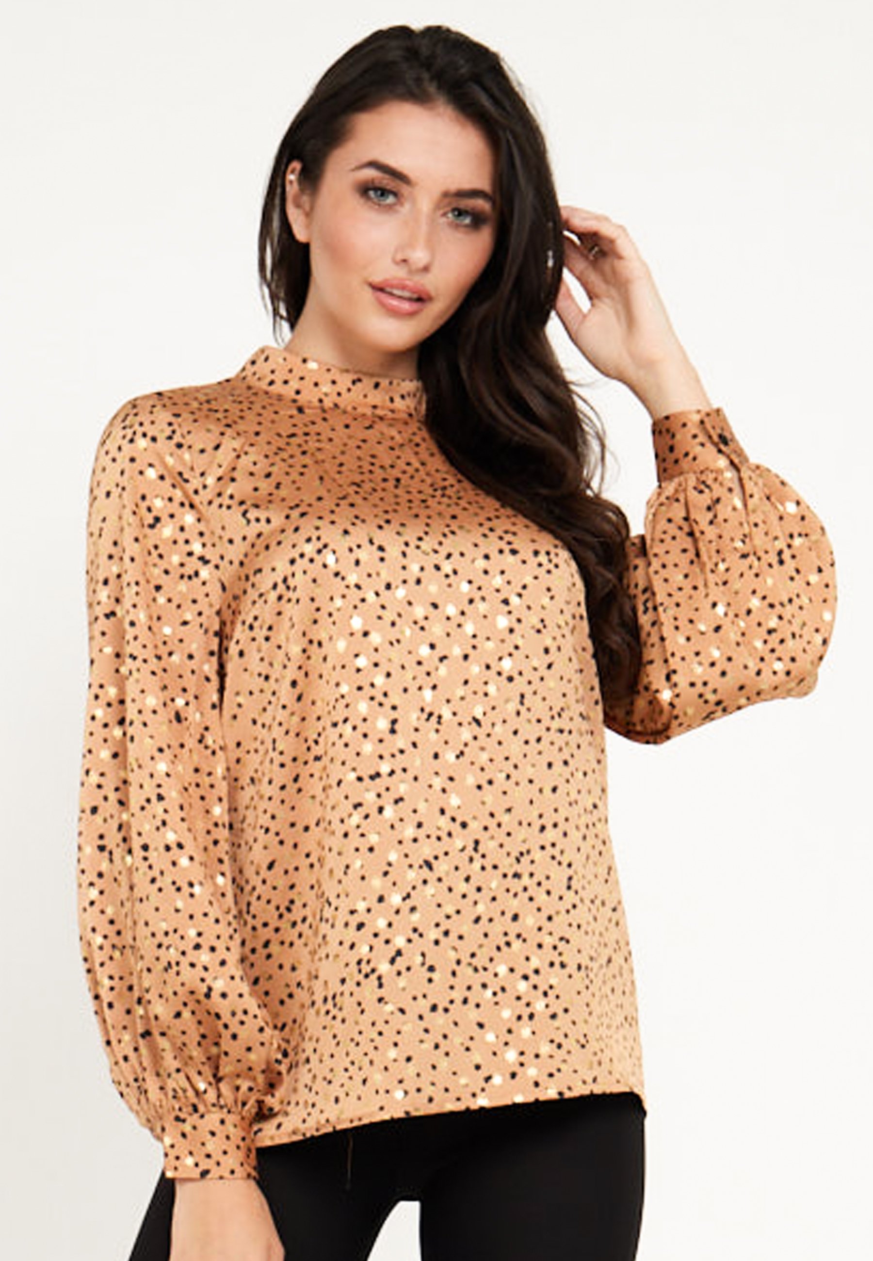 long sleeve high collar blouse