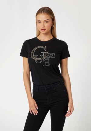 Guess STUDDED - Print T-shirt - jet black a