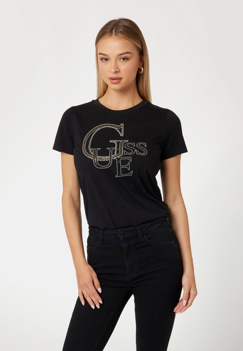 Guess STUDDED - T-shirt con stampa - jet black a
