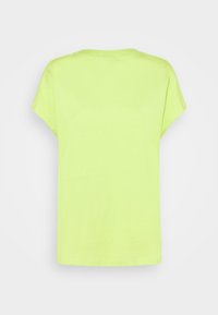 T-shirt jaune néon uni à manches courtes, vu de dos sur un fond blanc.