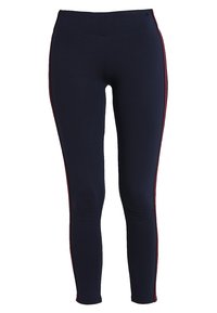 Marina leggings med en figurnära design och en slät textur, med röda sidremsor och ett högt midjeband för komfort och stöd.