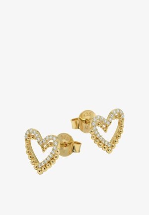 Boucles d'oreilles clous en forme de cœur en or avec petits diamants ronds et bords perlés, en argent sterling 925, avec fermoirs papillon.