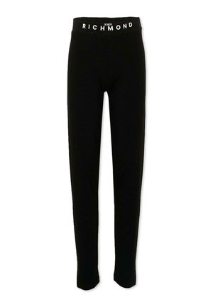 Leggings neri aderenti con vita alta e fascia elastica con scritta bianca "JOHN RICHMOND".