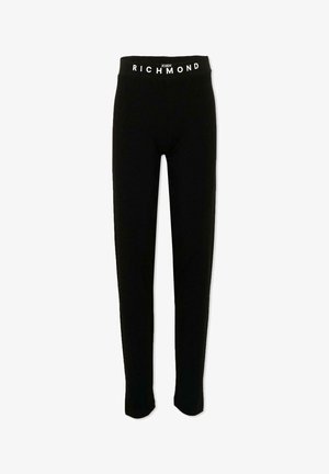 Leggings neri aderenti con vita alta e fascia elastica con scritta bianca "JOHN RICHMOND".
