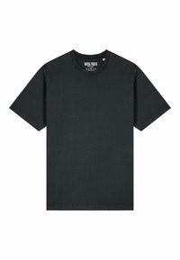 Zwart T-shirt met korte mouwen van katoen, met een ronde halslijn en een comfortabele pasvorm. Eenvoudig ontwerp zonder zichtbare patronen of accenten.