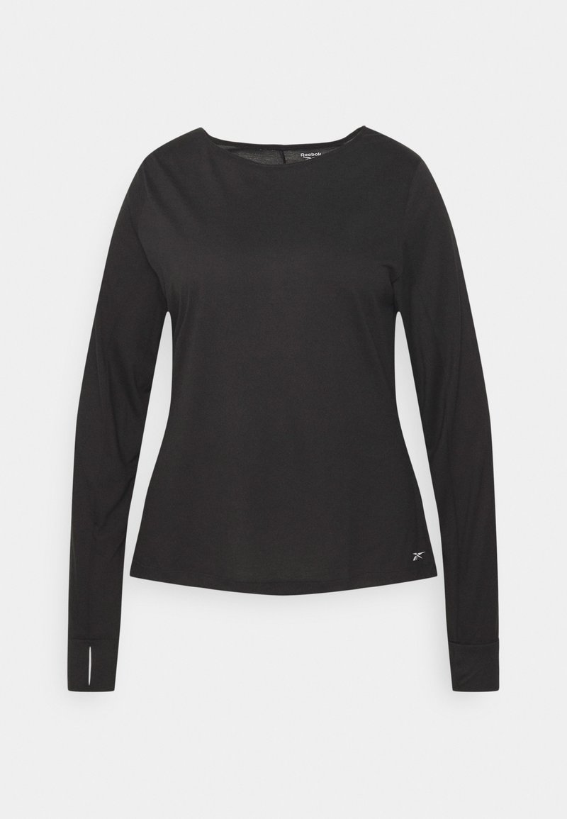 Svart långärmad tröja i mjukt material, med rundad halsringning och slim fit. Inkluderar åtstramade ärmslut med en liten logodetalj.