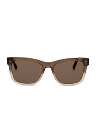 Occhiali da sole con gradiente marrone e montatura rettangolare ampia. Realizzati in plastica lucida, con un marchio discreto e lenti scure.