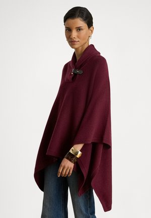 BUCKLE-TRIM WOOL-BLEND SWEATER PONCHO - Poncho - dark garnet