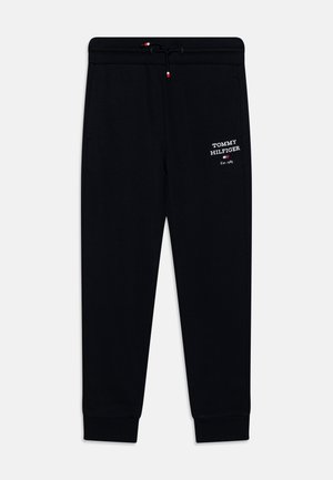Pantalon de jogging noir en mélange de coton, doté d'une ceinture élastique avec cordon de serrage, de poignets côtelés et d'une broderie de logo blanc.