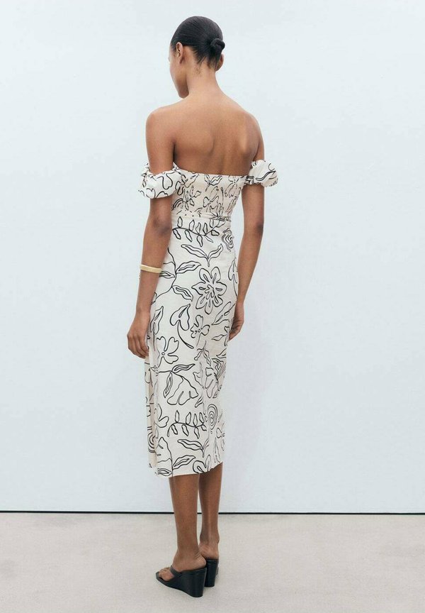 KVĚTINOVÝ VZOR S VÝSTŘIHEM BEZ RAMENÍ - Day dress - šedobílá2