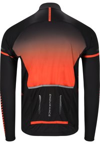 Långärmad cykeltröja i svart och gradientorange. Har reflektoraccent, fickor med dragkedja på ryggen och design med hög krage.