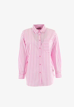 Lange mouwen knoopshirt met verticale roze en witte strepen, voorzien van een borstzak en klassieke kraag, gemaakt van een zachte katoenmix.