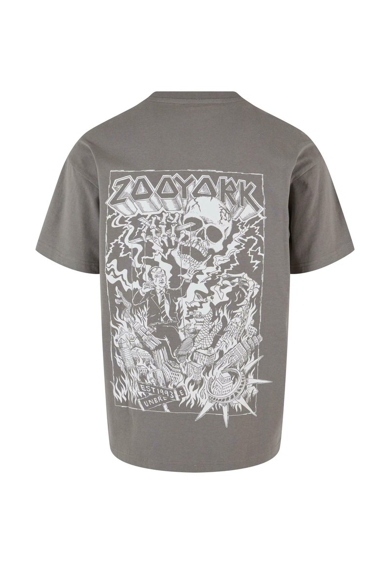 T-shirt Homme ZOO YORK Gris, Motif Graphique Orange Et Noir - Taille S (Petit), Neuf Avec étiquette