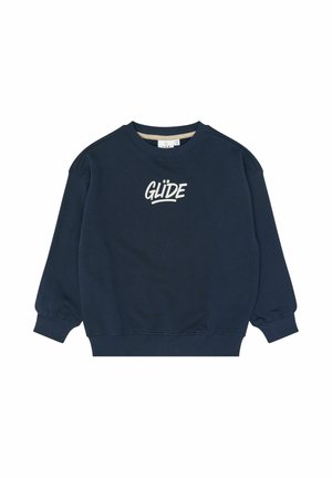 Sweat-shirt bleu marine à col rond avec manches longues et « GLÜDE » imprimé en blanc, centré sur la poitrine.
