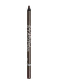 Brun eyelinerpenna med en mjuk, metallisk finish. Har etiketten "Vulkaniska mineraler" i vit text. Avsmalnande spets för precis applicering.