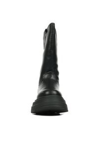 Botine de piele neagră până la gleznă, cu vârful rotunjit, suprafață netedă și talpă groasă din cauciuc negru. Au un sistem minimal de cusături și un design elegant.