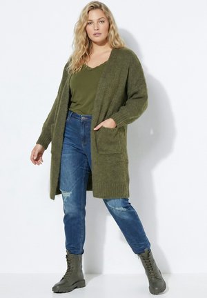 Ulla Popken OVERSIZED KNIT CARDIGAN - Cardigan - dark khaki