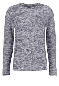 Maglione a maniche lunghe con scollatura a girocollo in un tessuto grigio e navy testurizzato, caratterizzato da un tessuto misto con un delicato motivo mélangé.
