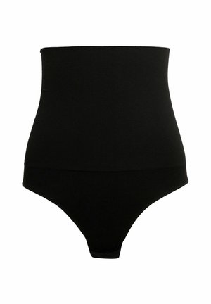 Chilot de modelare negru, cu talie înaltă, realizat dintr-un material ribbed, având o finisare netedă și un spate tip thong, pentru o vizibilitate minimă.