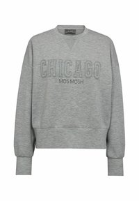 Grauer Sweatshirt mit "CHICAGO" und "MOS MOSH" in dunkelgrauer Stickerei. Mit Rundhalsausschnitt und gerippten Bündchen. Weicher Stoff.