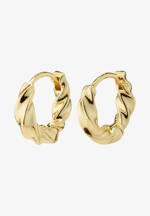 Gouden gedraaide creolen met een reflecterend oppervlak en uniek spiraalontwerp. De gladde textuur accentueert de cirkelvorm.