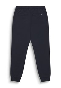 Marine joggerbroek met een elastische tailleband en twee achterzakken. Gemaakt van een zachte stof, met een tapere pijpdessin en afgewerkte boorden.