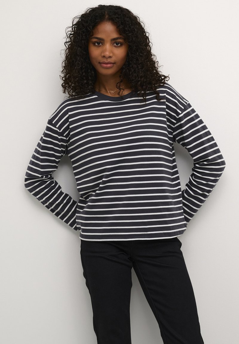 Kaffe KAWINNI - Pikkade varrukatega topp - black oyster ant. white stripe