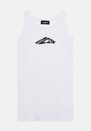 Hvit ermeløs tank topp laget av bomull, med en svart logo "DSQUARED2 CDN" på forsiden og rund halslinning.