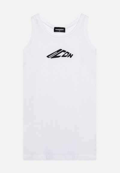 Biela bezrukávová tričko vyrobené z bavlny, s čiernym logom "DSQUARED2 CDN" na prednej strane a okrúhlym výstrihom.