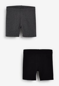 Shorts en coton gris et noir avec une texture lisse, dotés d'une taille élastique et d'un design ajusté. Disposés en position empilée.