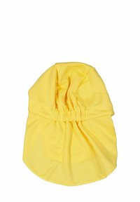 Gul mesh hovedbeklædning med en elastisk kant, der har et sammenfoldet design og glat tekstur. Letvægts- og åndbart materiale for komfort.