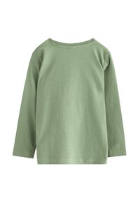 Langærmet skjorte i matte grøn bomuld. Har en rund halsudskæring og et enkelt design. Glat tekstur uden synlige mønstre.