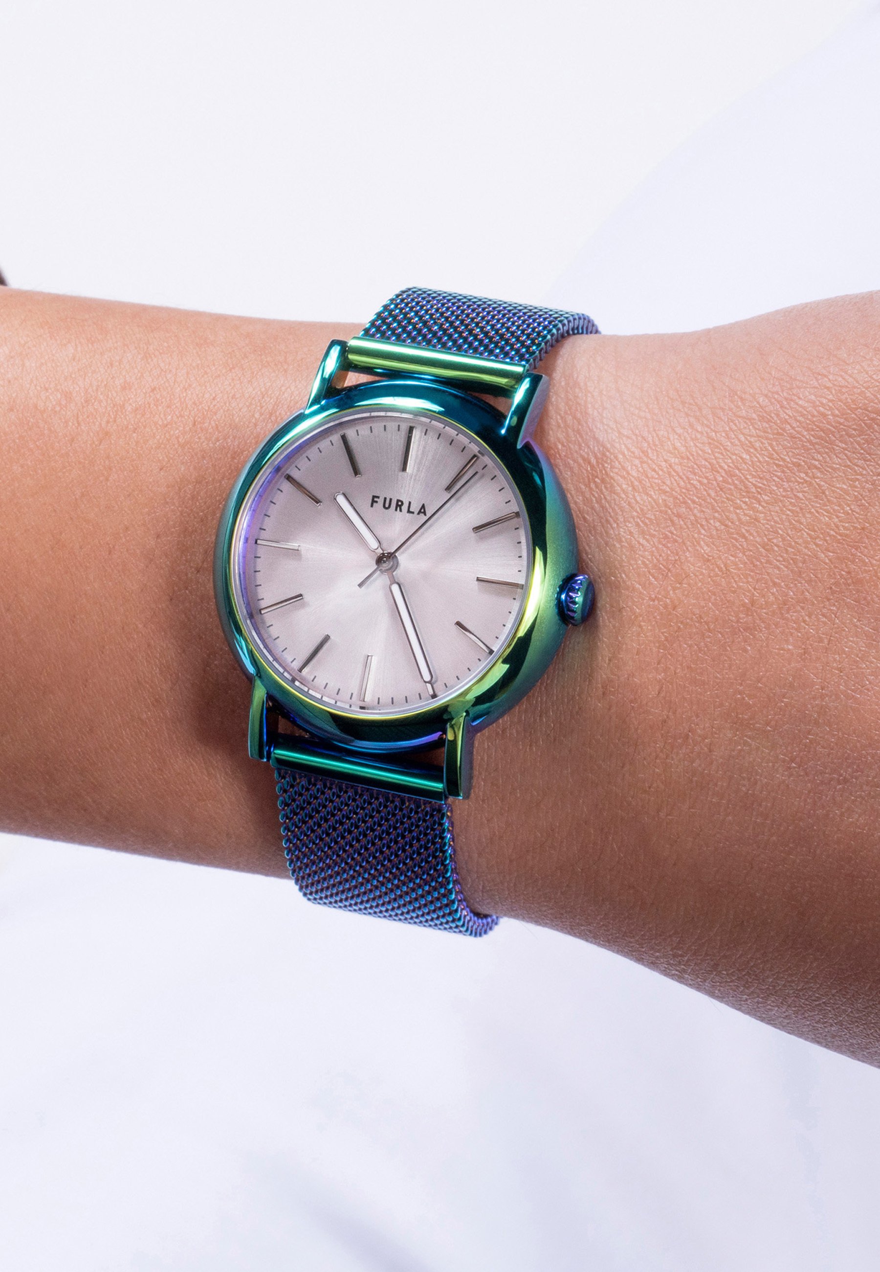 Orologio Avantgardia Vee – Quadrante Iridescente A Colori, Cassa Acciaio, Cinturino Milanese, Design Paul Heimbach