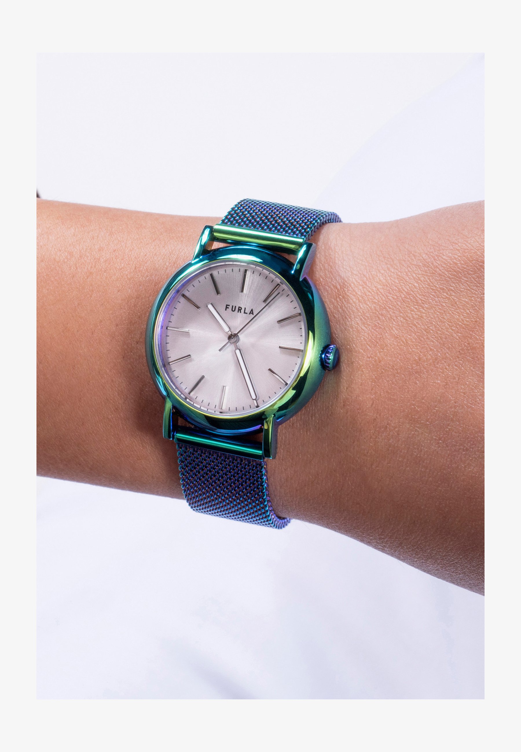 Orologio Avantgardia Vee – Quadrante Iridescente A Colori, Cassa Acciaio, Cinturino Milanese, Design Paul Heimbach